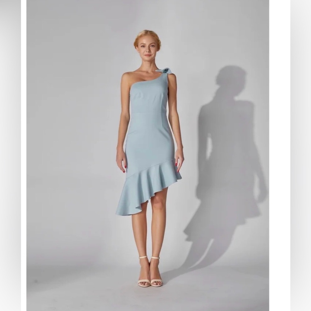 Unbalanced Ruffle Hem Mini Dress Coral Blue